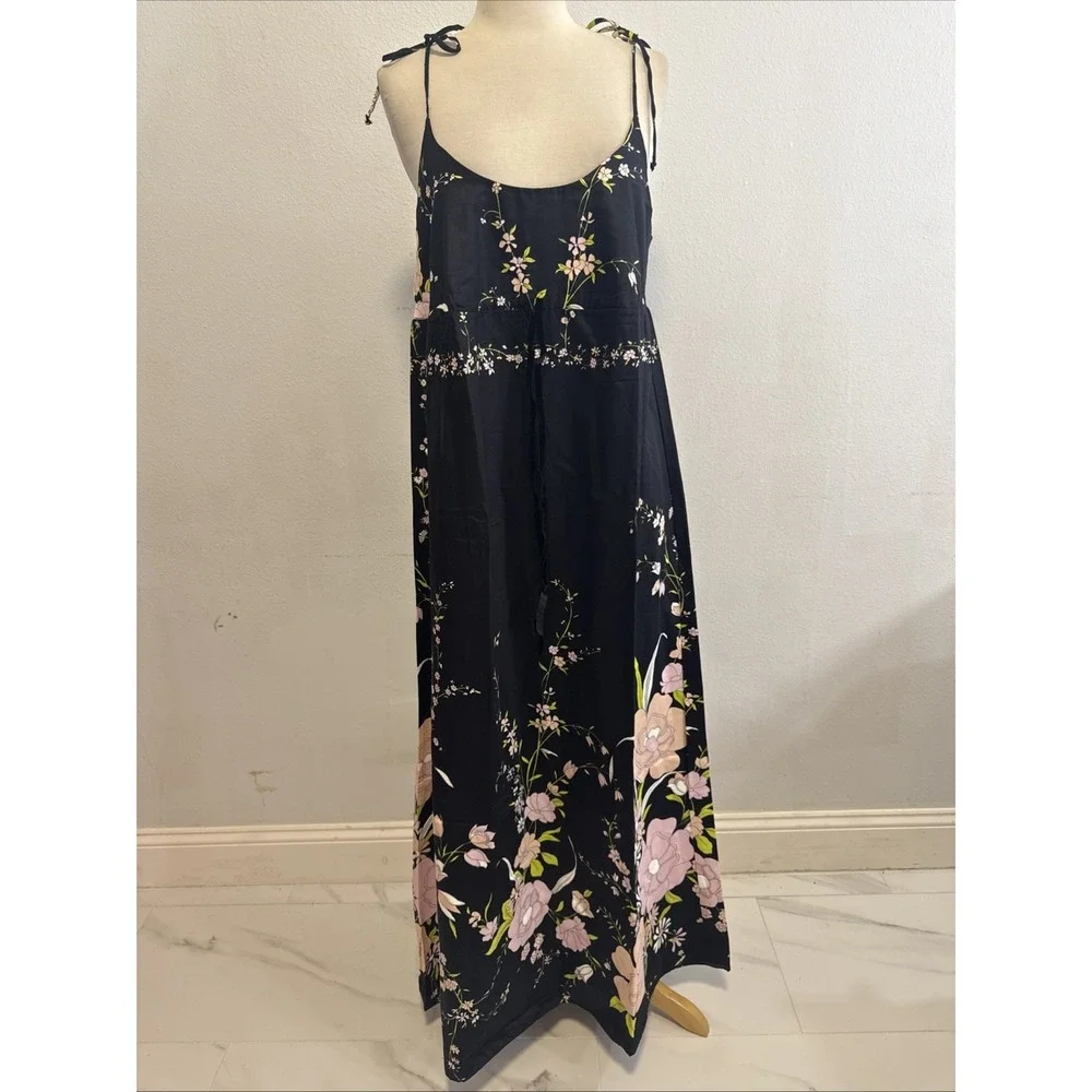 Vtg‎ Dutchess Individually Yours Maxi Dress M Black Floral Babydoll Cottagecore - Picture 2 of 14
